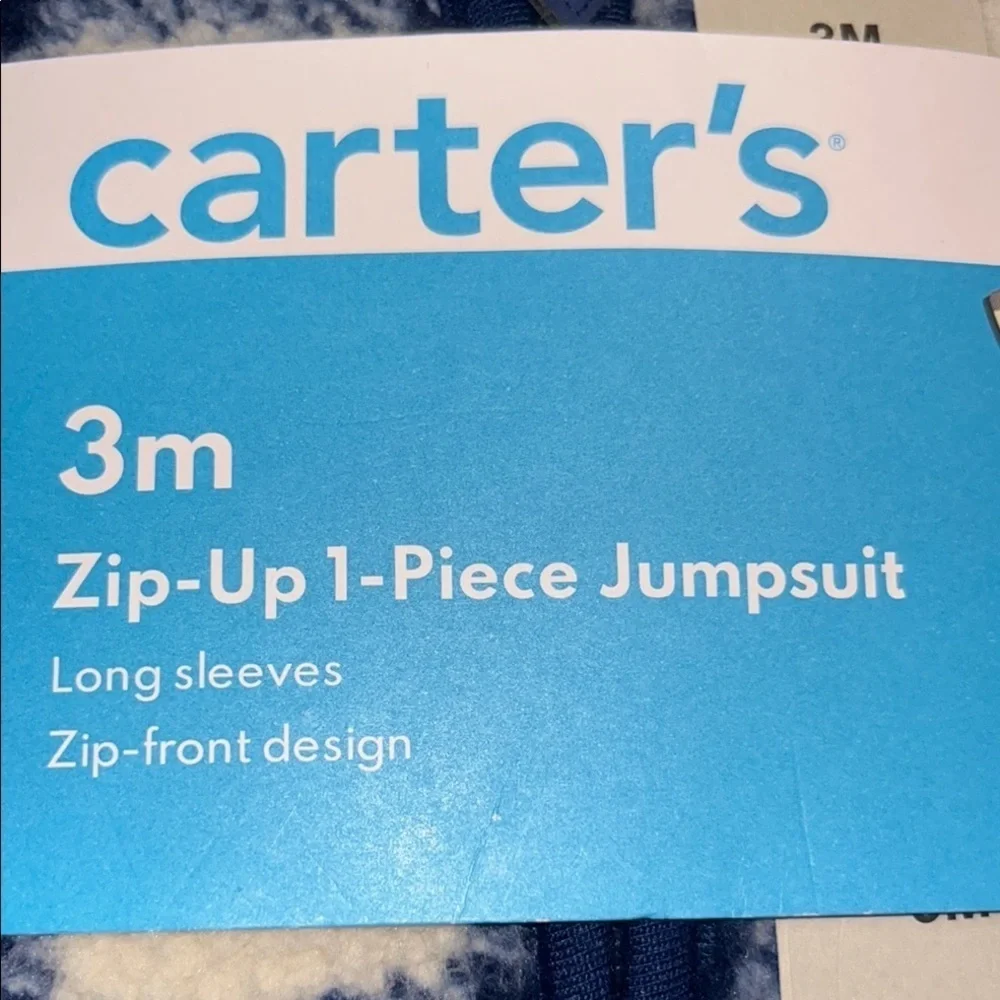 Carter's Navy and White Fleece Jumpsuit 3 months